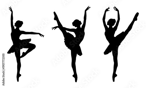 Graceful ballerina silhouette set for elegant dance graphics