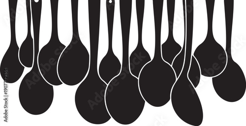 Black Spoons Hanging Down in a Row Silhouette Graphic