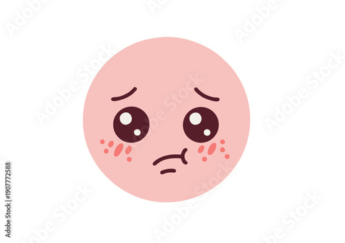 cute sad face character with red cheeks and teary eyes