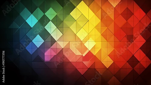 Geometric pattern with a gradient of colors, comprised of a tiled arrangement of squares and triangles