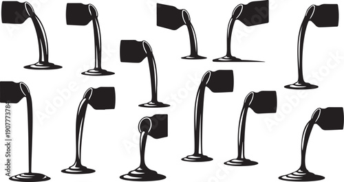 Collection of various black microphones on stands isolated white
