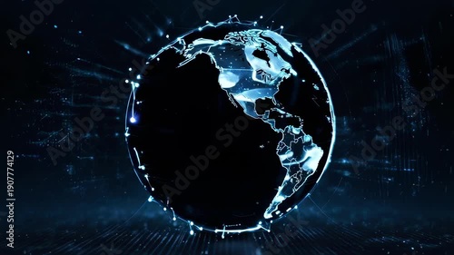 Glowing digital globe shows Earth with network connections against a dark background