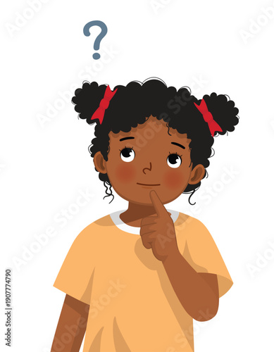 Little African girl thinking confused with question mark
