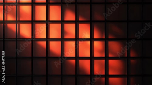 Grid of black lines with an orange gradient, creating shadows and light