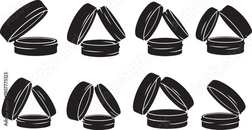 Black and white illustration of clamshells in various positions