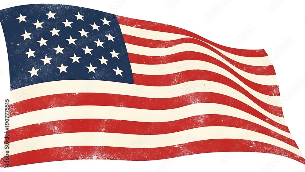 Fototapeta premium Waving American flag with vintage texture