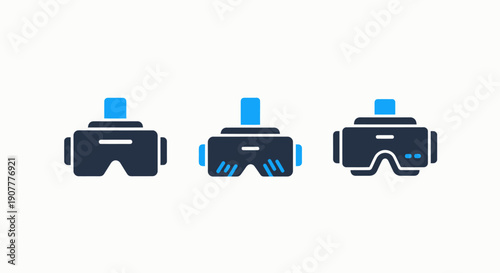 Futuristic Virtual Reality Headset Icons, depicting VR Goggles and Augmented Reality Devices for Immersive Technology Experiences and Gaming