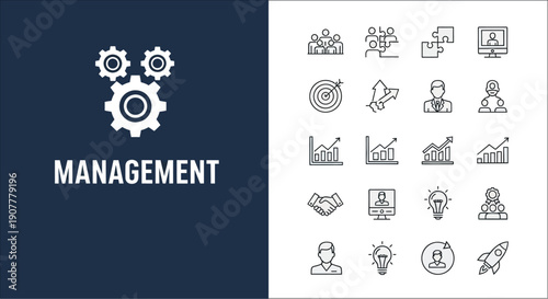 Collection of time and clock related linear icons on blue background