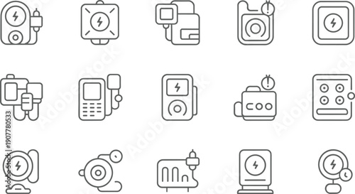 Smart Home and IoT Line Icons Set with Sensors Control Devices and Home Automation