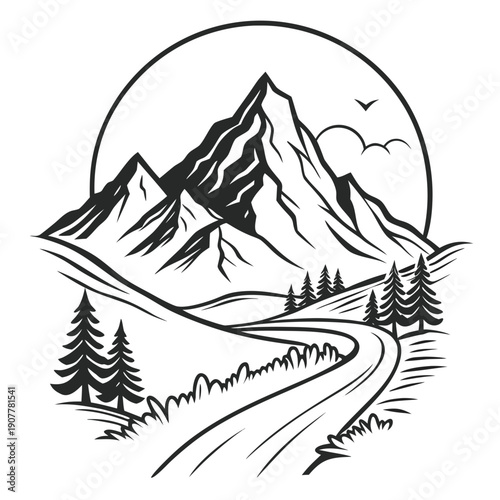 Mountain Horizon Logo with Rising Sun