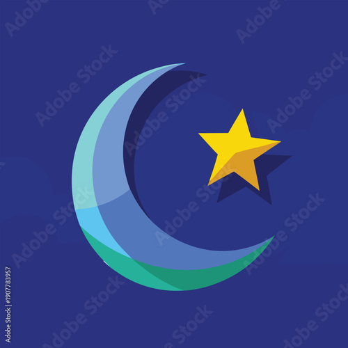 Crescent moon with star ramadan islamic night sky vector design