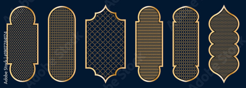 Ramadan Kareem modern gold arch collection with Islamic geometric patterns
