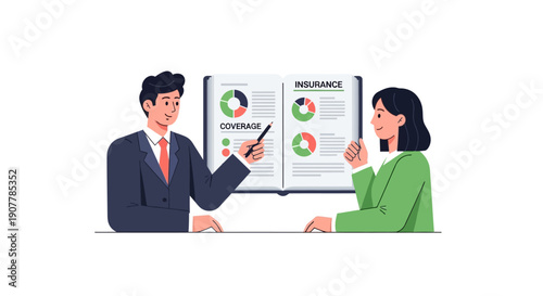 Insurance Agent Explaining Policy Coverage Details to a Client with Financial Charts on a Document