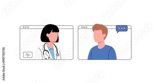 Doctor and patient having a virtual consultation via video call, online healthcare services