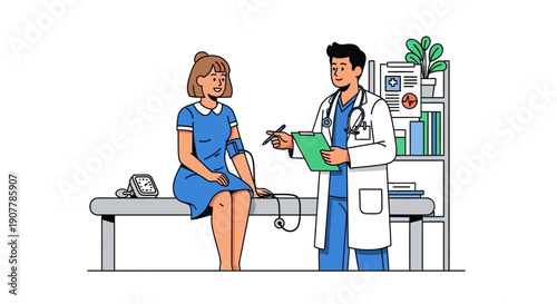 Doctor checking a patient's blood pressure, medical checkup illustration