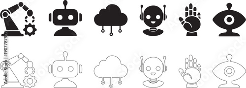 AI agents vector icon set. Autonomous software systems. 