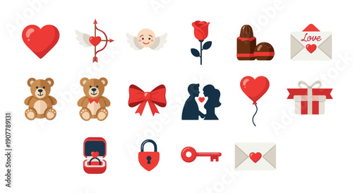 Valentines day icons love romance and gifts