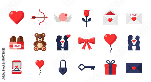 Valentines day icons love romance and gifts