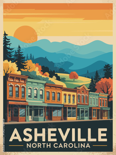 Asheville poster, white capital city name with North Carolina subtitle in clean travel style