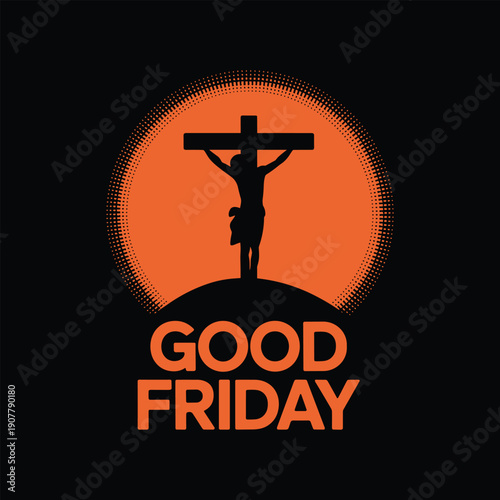 Good Friday Silhouette Illustration of Jesus on the Cross with Sunset Background