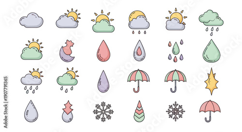 Weather icons clouds sun rain and symbols