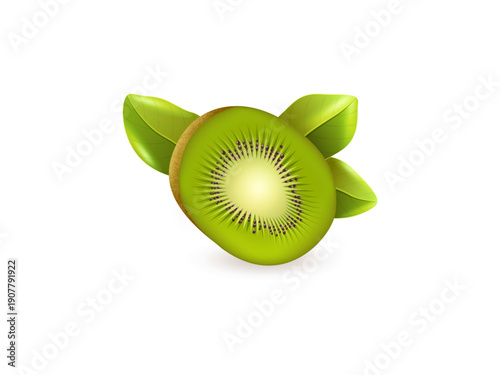 Slice of kiwi exotic fruit shown in three dimensional vector illustration for tropical food nutrition freshness design concept