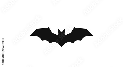 Black Bat Silhouette Flying with Wings Spread Wide.
