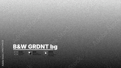 Abstract black and white noise gradient background with film grain texture. Easy editable vector illustration for design overlays, retro film effect, and monochrome grainy texture patterns.