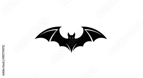 Black silhouette of a bat with wings spread wide.