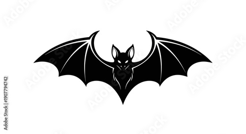 Black silhouette of a bat with wings spread wide.