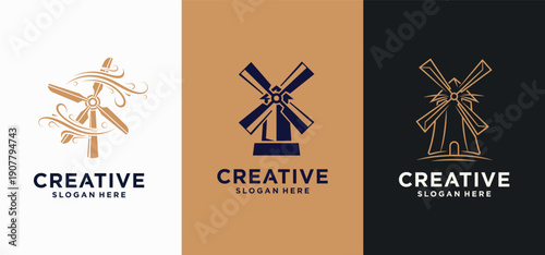 Windmill Logo, Powerful windmill energy logo design.