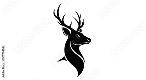 Black silhouette of a majestic stag head with large antlers.