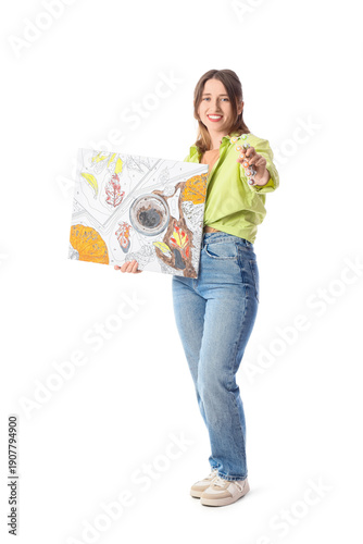 Young woman with painting b...
