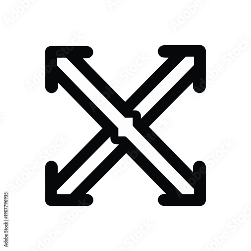 A stark black and white graphic depicting a symmetrical cross formed by opposing arrows