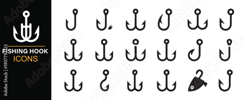 Fishing tackle hook symbol icons collection