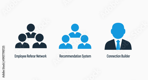 Icons Illustrating Employee Referral Networks, Recommendation Systems, and Connection Building for Business
