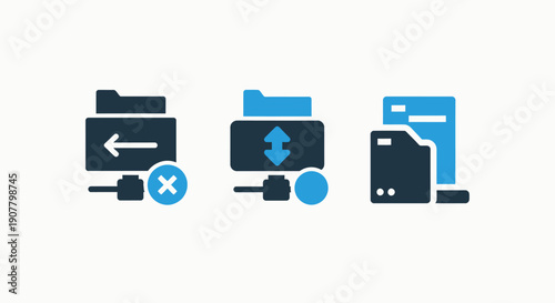 Icons for Data Transfer, File Synchronization, and Data Deletion for Digital Information Management