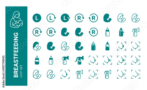 Breastfeeding Left-Right Nursing-Session Breast-Side Lactation-Tracking Feeding-Breast Breast-Tracking Vector Icon Set - Nursing Track