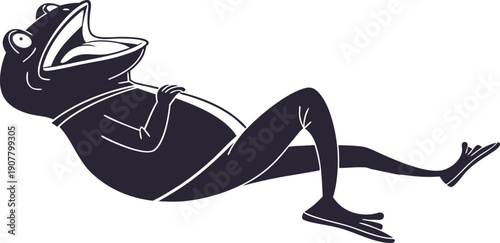 Relaxed frog silhouette vector, happy amphibian resting, playful animal illustration