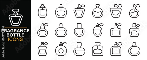 Perfume and fragrance bottle outline icon set