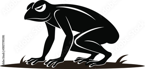 Serious frog in a watchful stance, stylized amphibian vector graphic, nature wildlife illustration