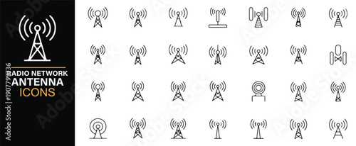 Telecom antenna pictogram icon set in outline style