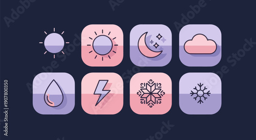 Weather icons sun moon rain and snow