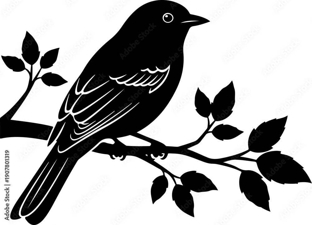 Fototapeta premium Bird branch silhouette vector illustration