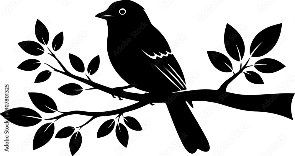Naklejka premium Bird branch silhouette vector illustration