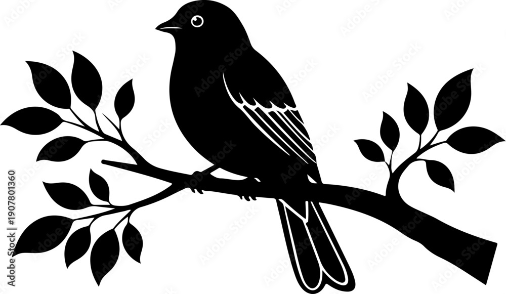 Fototapeta premium Bird branch silhouette vector illustration