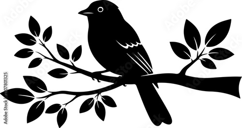 Bird branch silhouette vector illustration