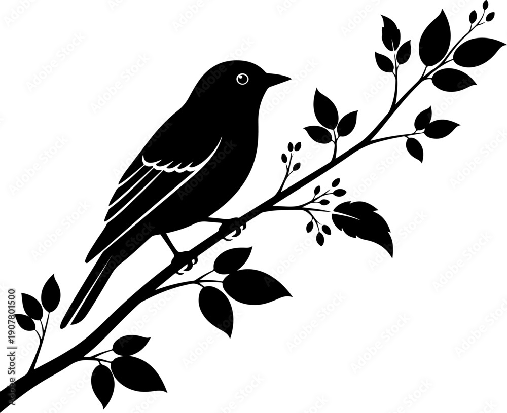 Fototapeta premium Bird branch silhouette vector illustration