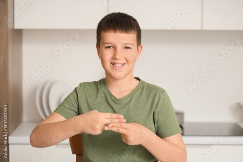 Mute boy using sign languag...