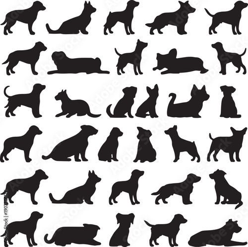 set of silhouettes of dogs